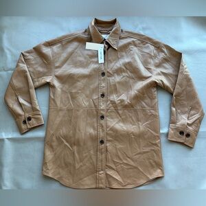Aritzia Babaton Pelli faux-leather tan shirt jacket